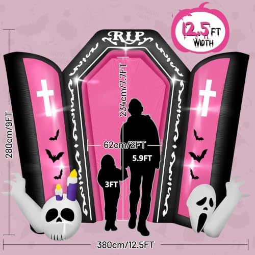 KALOLARY 12.5FT Spooky Gravestone Pink Tombstone Blow Up Scary Halloween Yard Inflatable - display detail