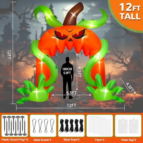 KALOLARY 12FT Pumpkin Halloween Inflatable Archway - setup and accessories
