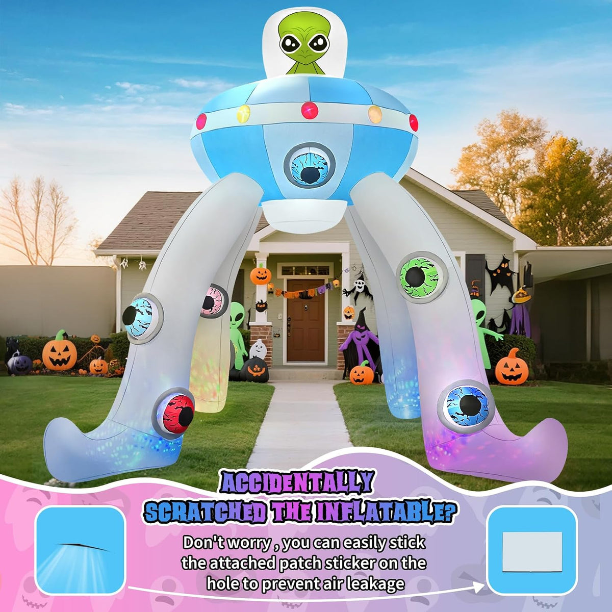 KALOLARY 12FT UFO Alien Halloween Inflatable Archway - package contents