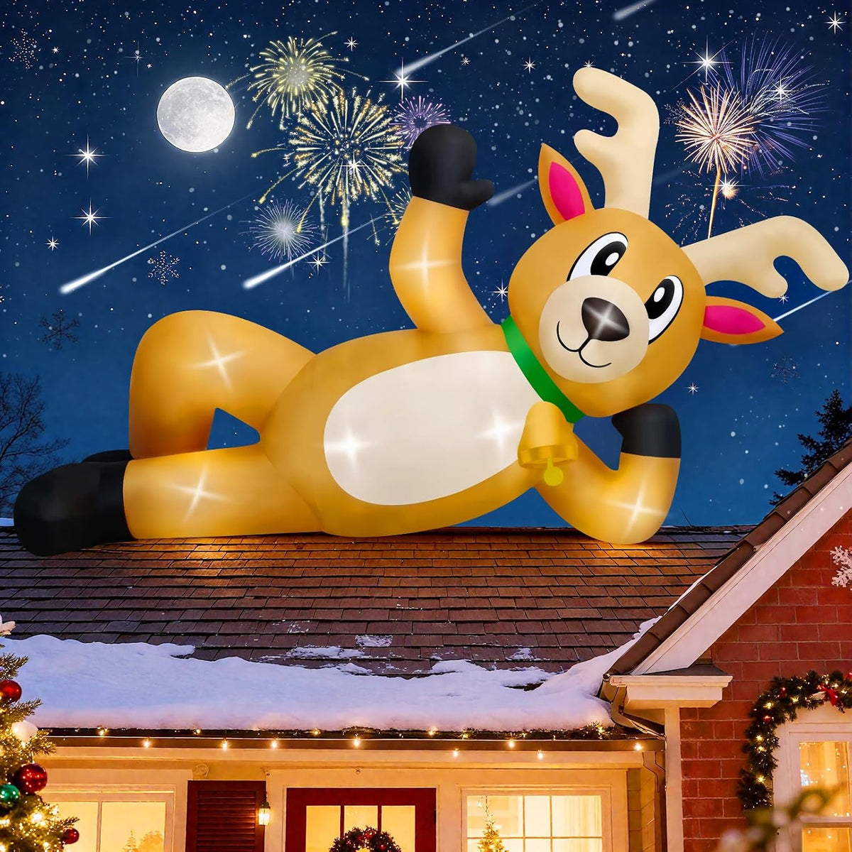 KALOLARY 10.5FT Lying Reindeer Christmas Yard Inflatable - package contents