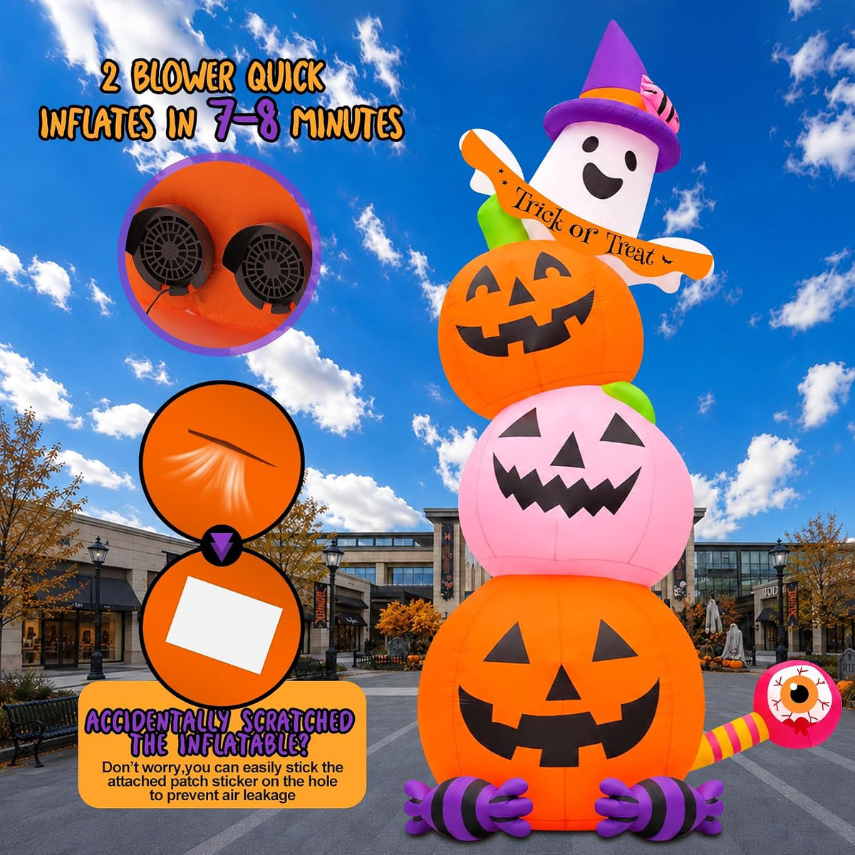 KALOLARY 20FT Stacked Pumpkin Halloween Yard Inflatable - package contents