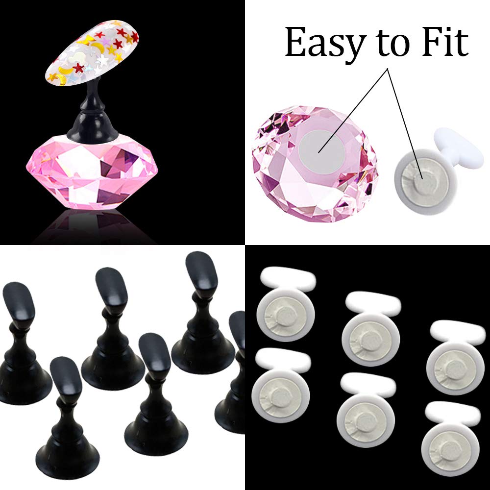 Kalolary 1 Set Nail Art Holder Practice Display Stand with 48Pcs White Reusable Adhesive Putty Clay