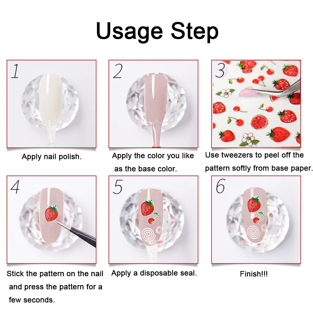 Kalolary Flower Fruit Nail Art Stickers Decals (12 Sheets)