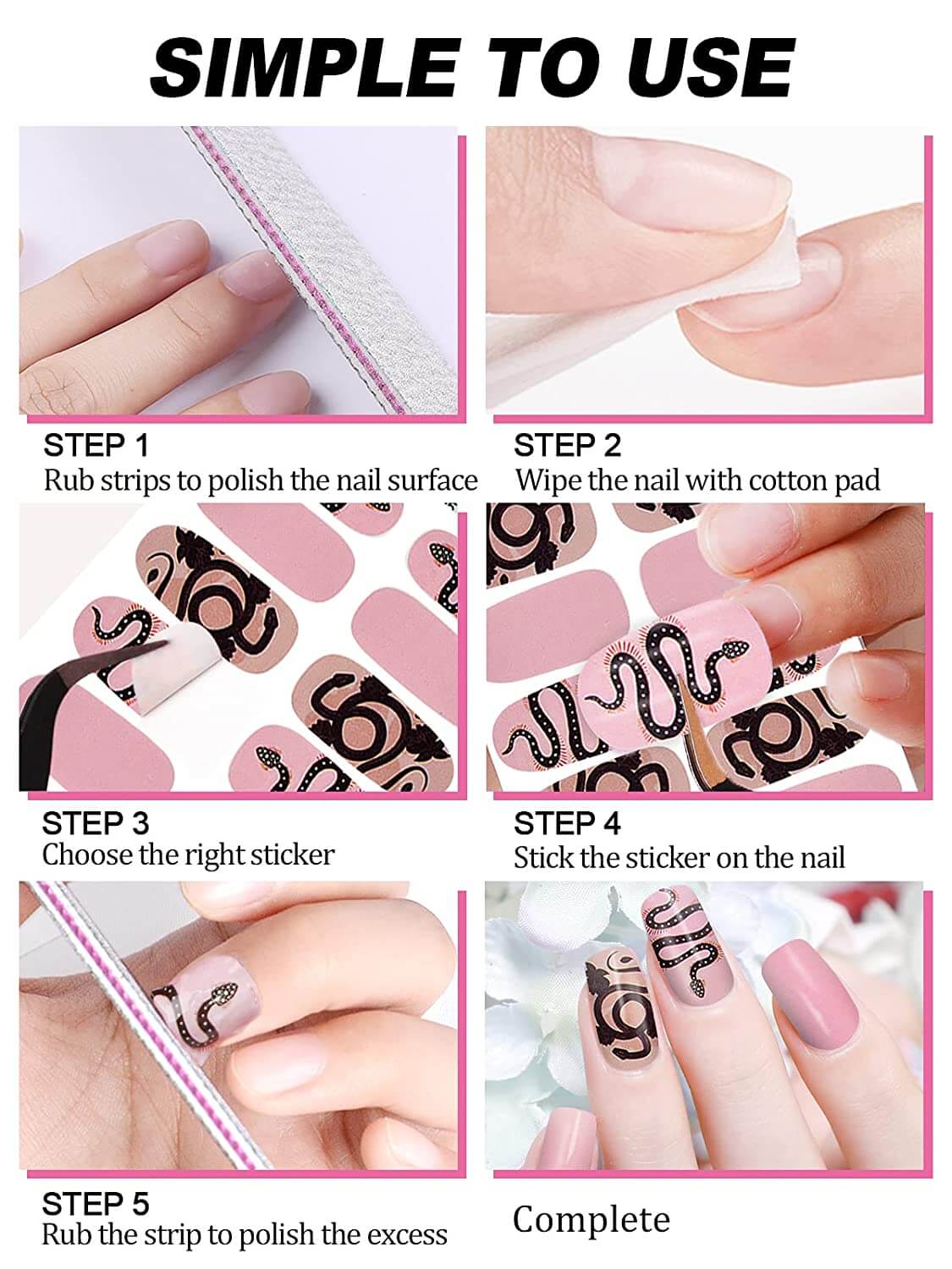 Kalolary 16 Sheets Snake Nail Art Stickers