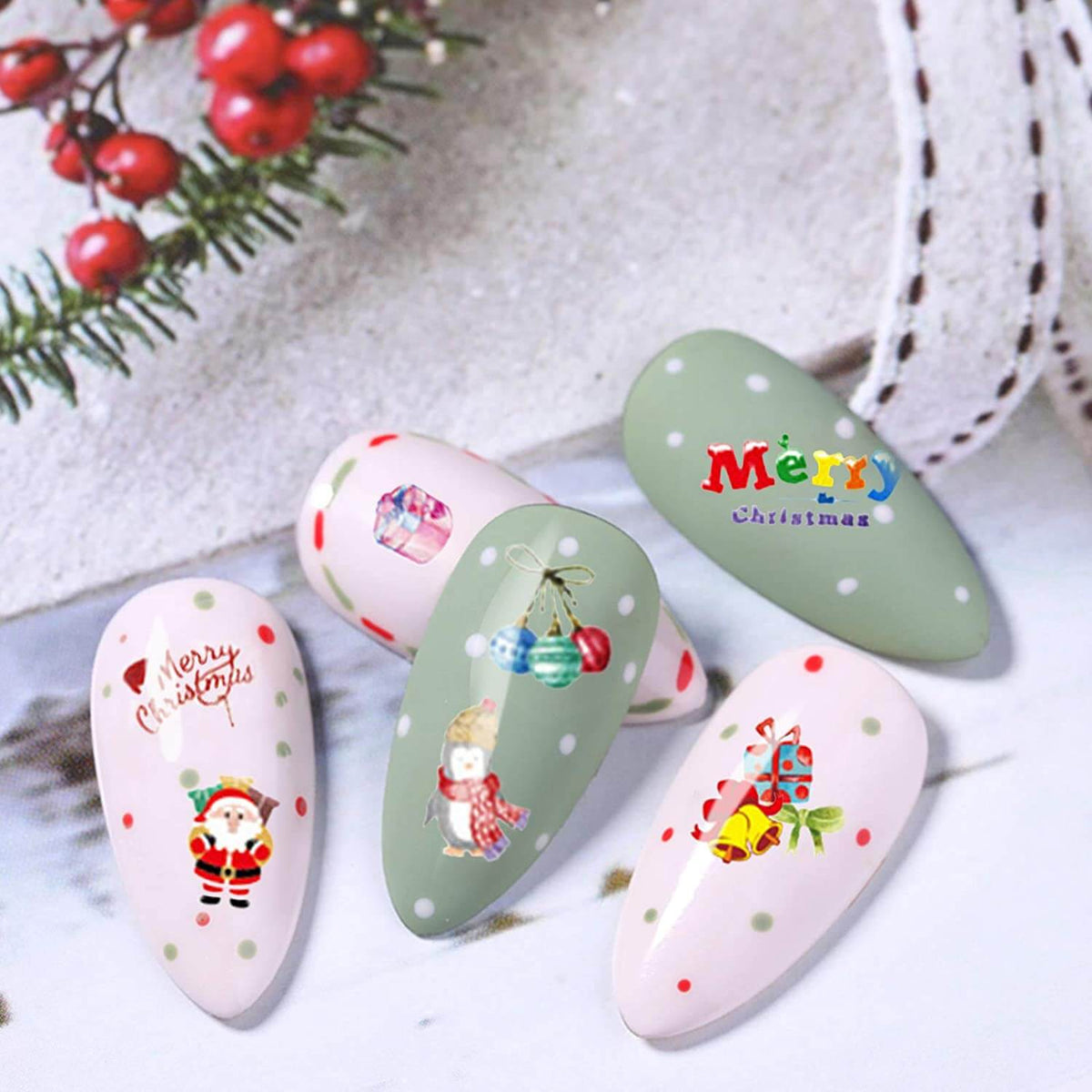 Kalolary 30 Sheets Christmas Cartoon Nail Art Stickers