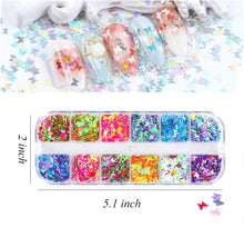 Load image into Gallery viewer, Kalolary 12 Grids 3D Butterfly Nail Art Glitter Sequins