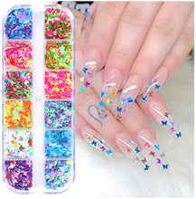 Load image into Gallery viewer, Kalolary 12 Grids 3D Butterfly Nail Art Glitter Sequins