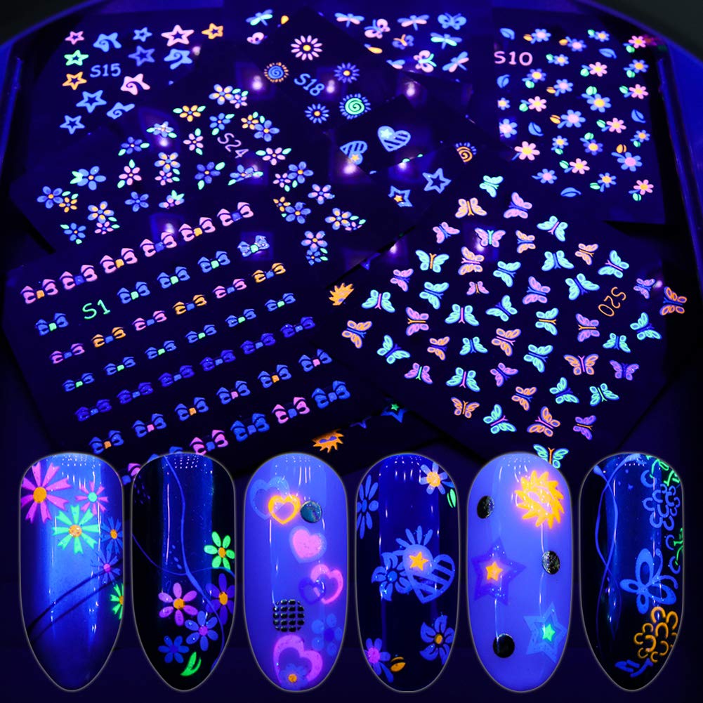 Kalolary 24Sheets Fluorescence Nail Art Stickers Decals