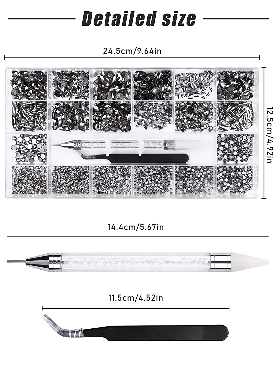 Kalolary Black Professional Nail Rhinestones Kit