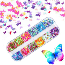 Load image into Gallery viewer, Kalolary 12 Grids 3D Butterfly Nail Art Glitter Sequins