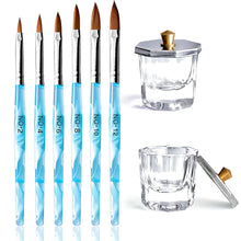 Load image into Gallery viewer, Kalolary 6Pcs Bronze Acrylic Nail Brush with 2Pcs Nail Art Dappen Dish Set
