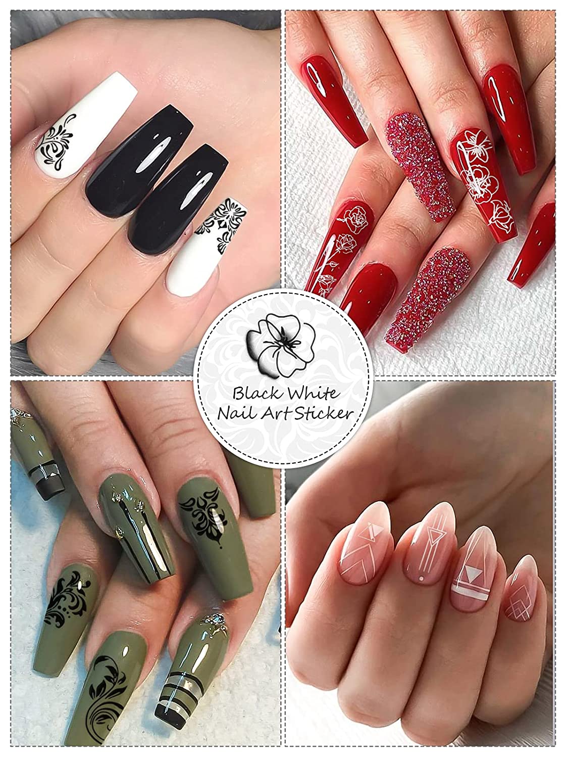Kalolary 16 Sheets Leaves Retro Flower Nail Art Sticker