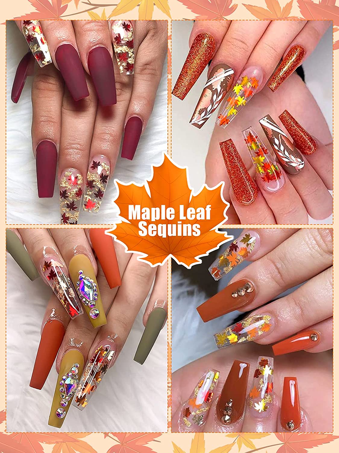 Kalolary Maple Leaves Nail Art Glitter Sequins 3 Boxes(B style)