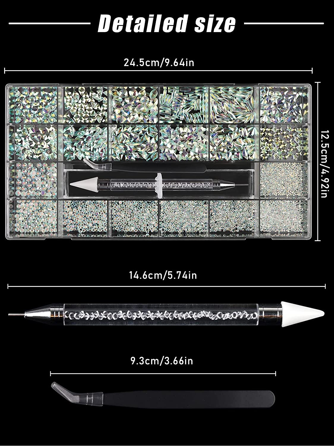 Kalolary Clear with Light Green Professional Nail Rhinestones Kit