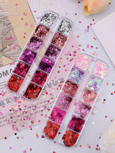 Load image into Gallery viewer, Kalolary 24 Grids Holographic Heart Nail Art Glitter Sequins