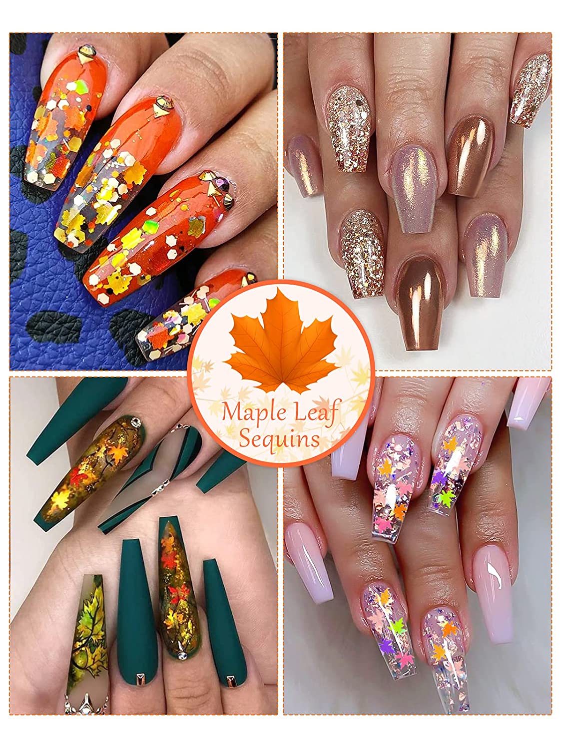 Kalolary 3D Maple Leaves Nail Art Glitter Sequins 4 Boxes (B style)