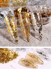 Load image into Gallery viewer, Kalolary Gold Foil Flakes Silver Flakes for Nails 2 Boxes