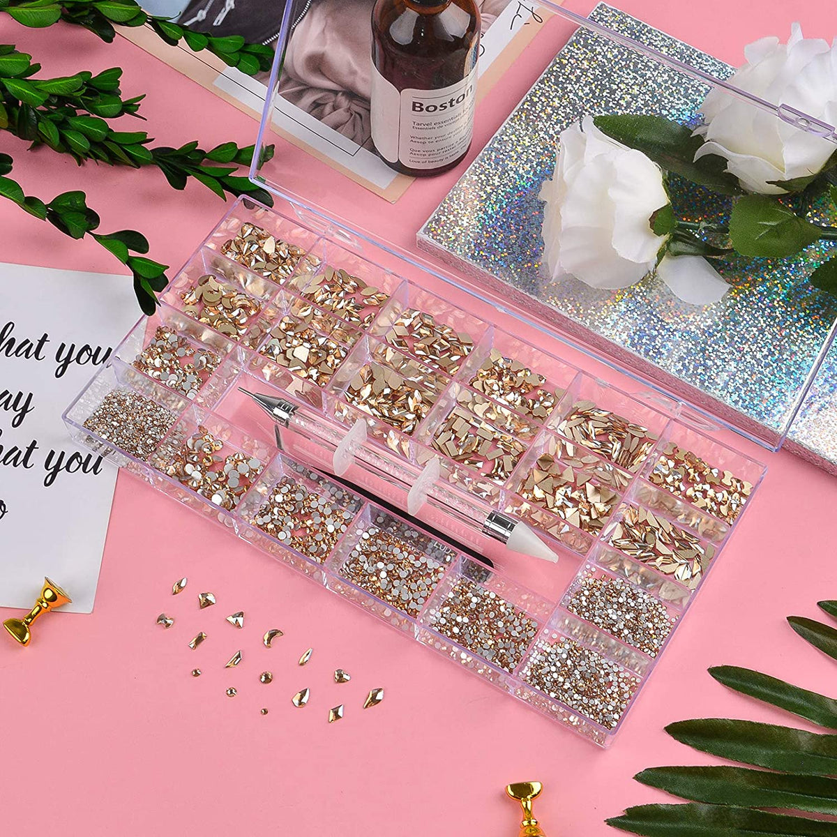 Kalolary Champagne Professional Nail Rhinestones Kit