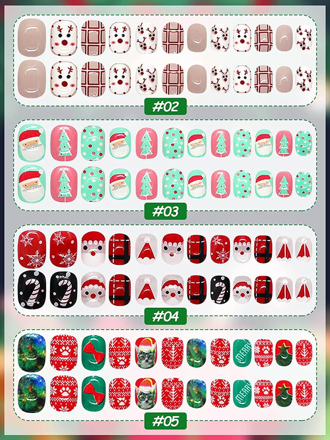 Kalolary Christmas Children Fake Nails 144PCS