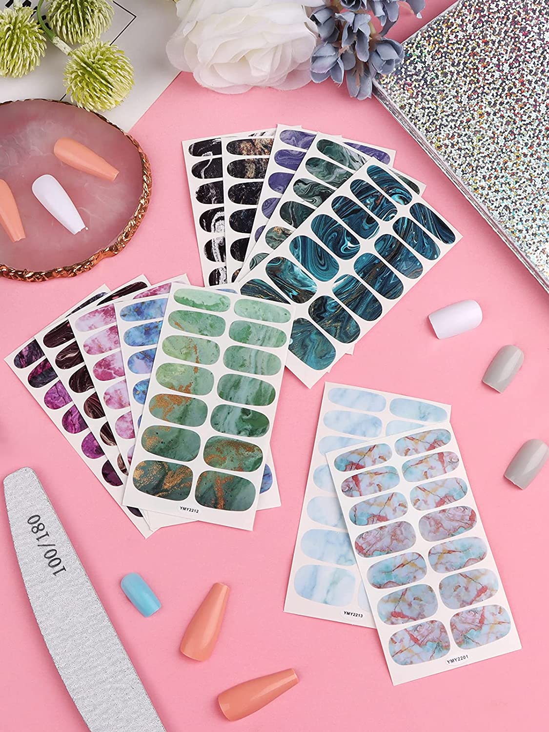 Kalolary 12 Sheet Marble Nail Art Polish Stickers