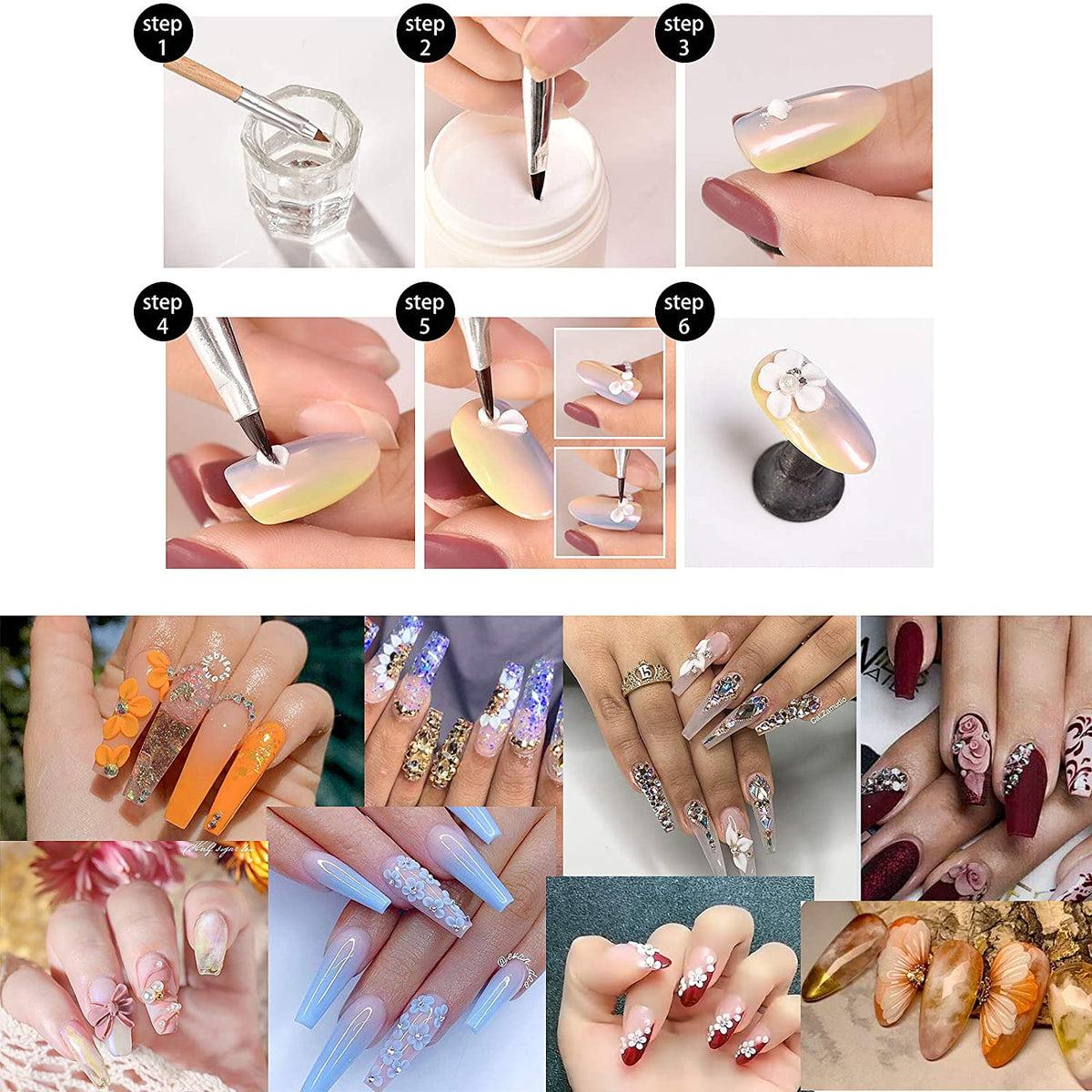 Kalolary 6Pcs Bronze Acrylic Nail Brush with 2Pcs Nail Art Dappen Dish Set
