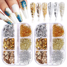 Load image into Gallery viewer, Kalolary Gold Foil Flakes Silver Flakes for Nails 2 Boxes