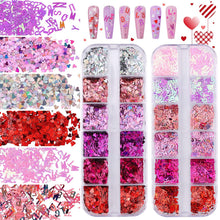 Load image into Gallery viewer, Kalolary 24 Grids Holographic Heart Nail Art Glitter Sequins