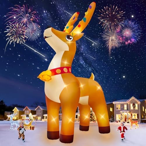 KALOLARY 20FT Elk With Giant Elk With Bell Blow Christmas Yard Inflatable - detail view