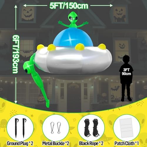 KALOLARY 6FT UFO Alien Halloween Yard Inflatable - display detail