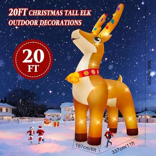 KALOLARY 20FT Elk With Giant Elk With Bell Blow Christmas Yard Inflatable - setup and accessories