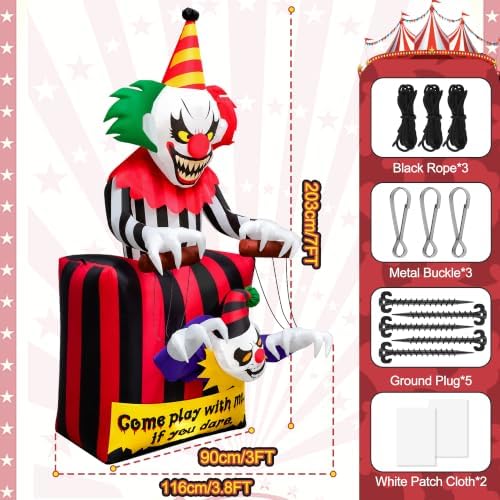 KALOLARY 7FT Clown Halloween Yard Inflatable - display detail