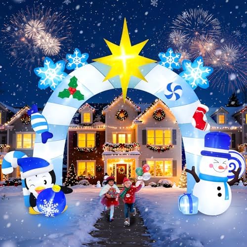KALOLARY 16FT Snowman Christmas Inflatable Archway - setup and accessories