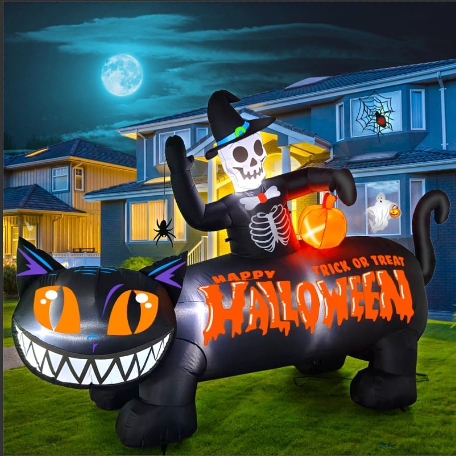 KALOLARY 9.5FT Black Cat Halloween Yard Inflatable - lighted yard display