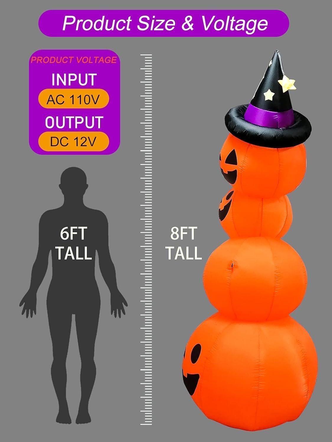 KALOLARY 8FT Pumpkin Halloween Yard Inflatable - lighted yard display