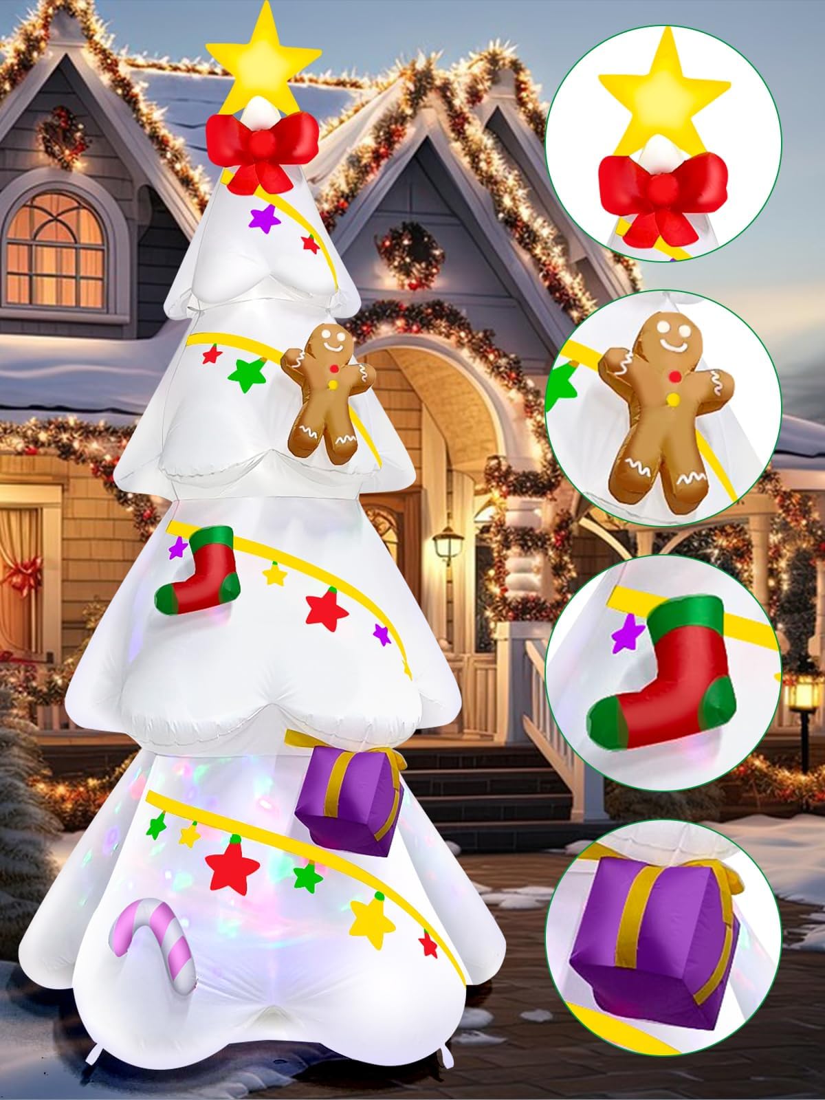 KALOLARY 9FT Gingerbread Man Christmas Yard Inflatable - setup and accessories
