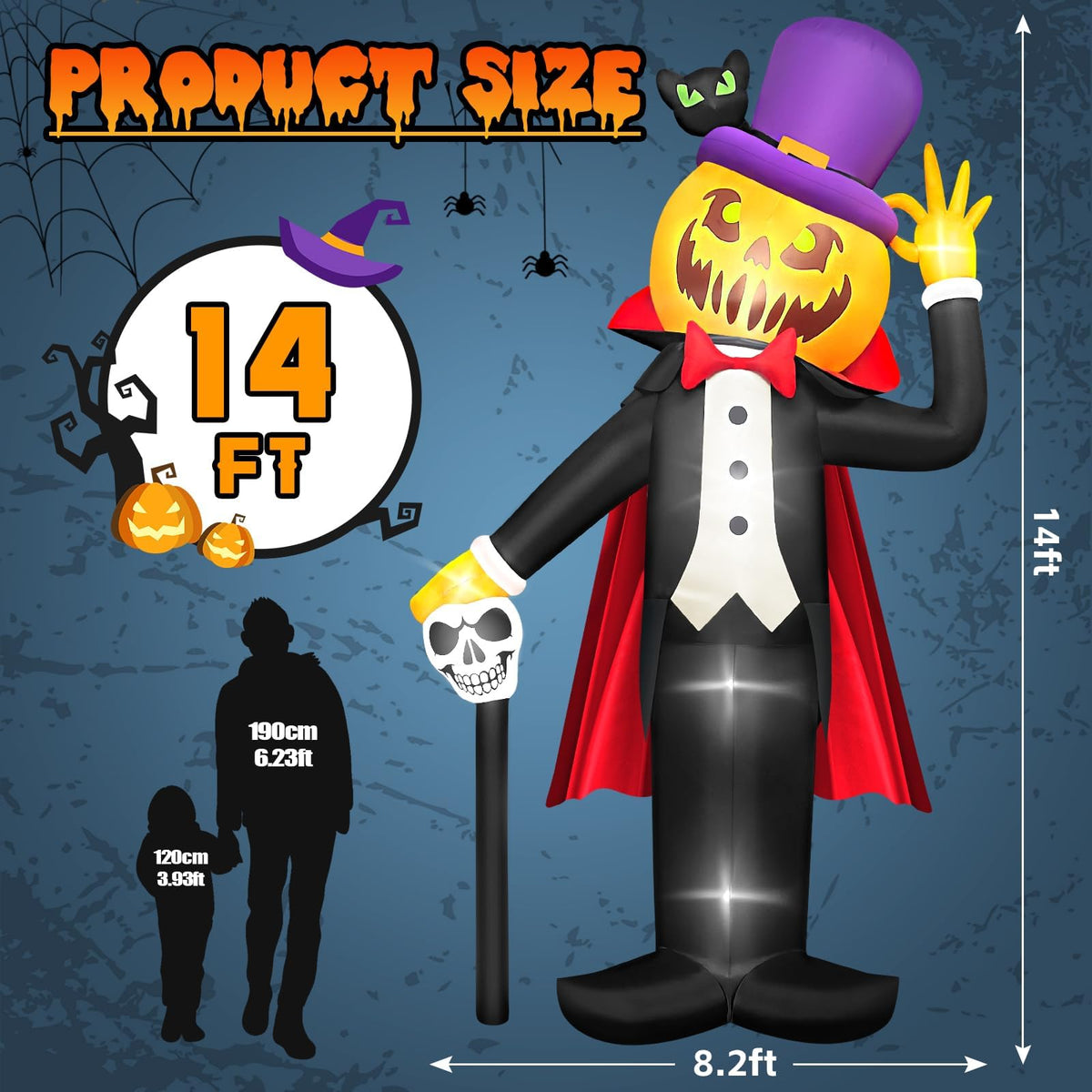 KALOLARY 14FT Pumpkin Halloween Yard Inflatable - lighted yard display