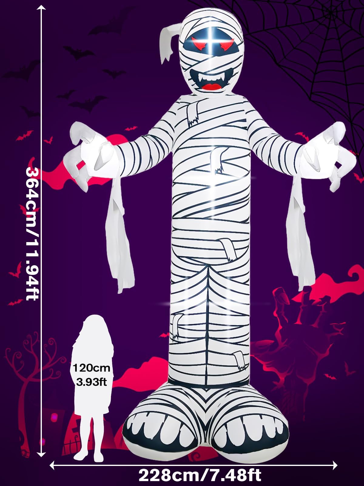 KALOLARY 12FT Mummy Outdoors Blow Up Mummy Scary For Halloween Yard Inflatable - lighted yard display