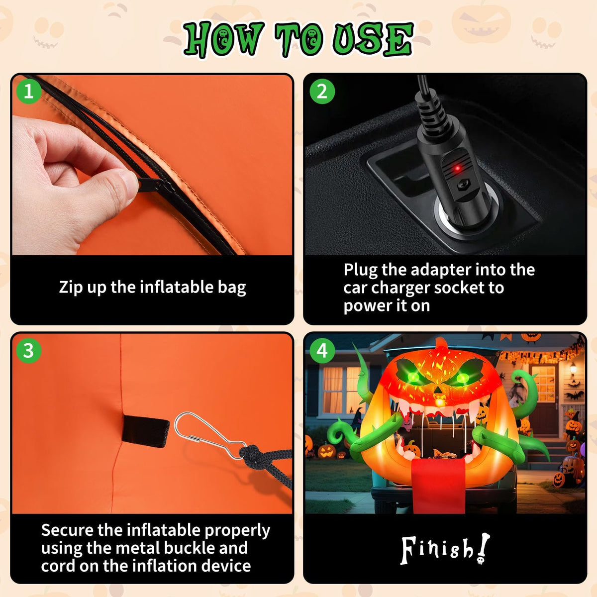 KALOLARY 5FT Pumpkin Halloween Yard Inflatable - package contents