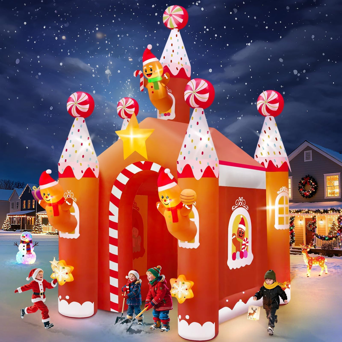 KALOLARY 13FT Gingerbread Man Christmas Inflatable Archway - setup and accessories