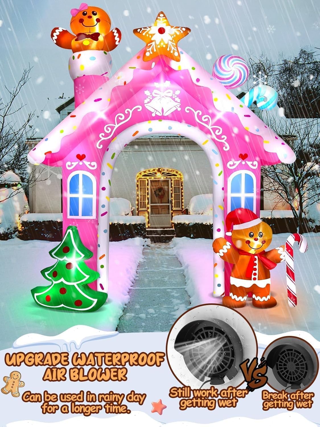 KALOLARY 12FT Gingerbread Man Christmas Inflatable Archway - detail view