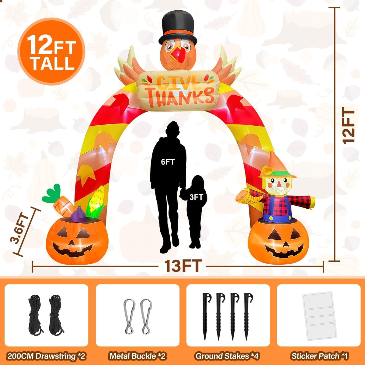 KALOLARY 12FT Turkey Holidays Inflatable Archway - lighted yard display