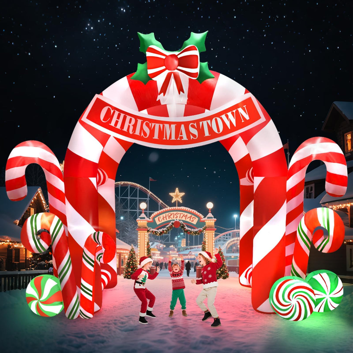 KALOLARY 13FT Candy Christmas Inflatable Archway - package contents