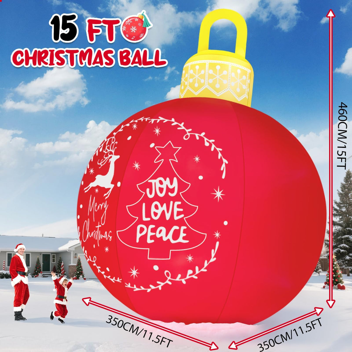 KALOLARY 15FT Giant Merry Bell With Ornaments Ball Blow Christmas Yard Inflatable - lighted yard display