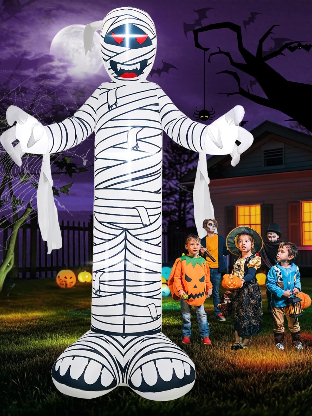 KALOLARY 12FT Mummy Outdoors Blow Up Mummy Scary For Halloween Yard Inflatable - setup and accessories