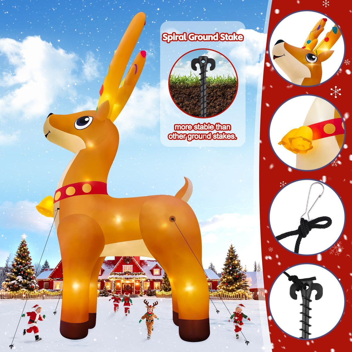KALOLARY 20FT Elk With Giant Elk With Bell Blow Christmas Yard Inflatable - outdoor scene
