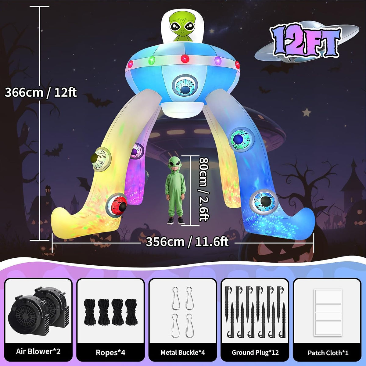 KALOLARY 12FT UFO Alien Halloween Inflatable Archway - lighted yard display