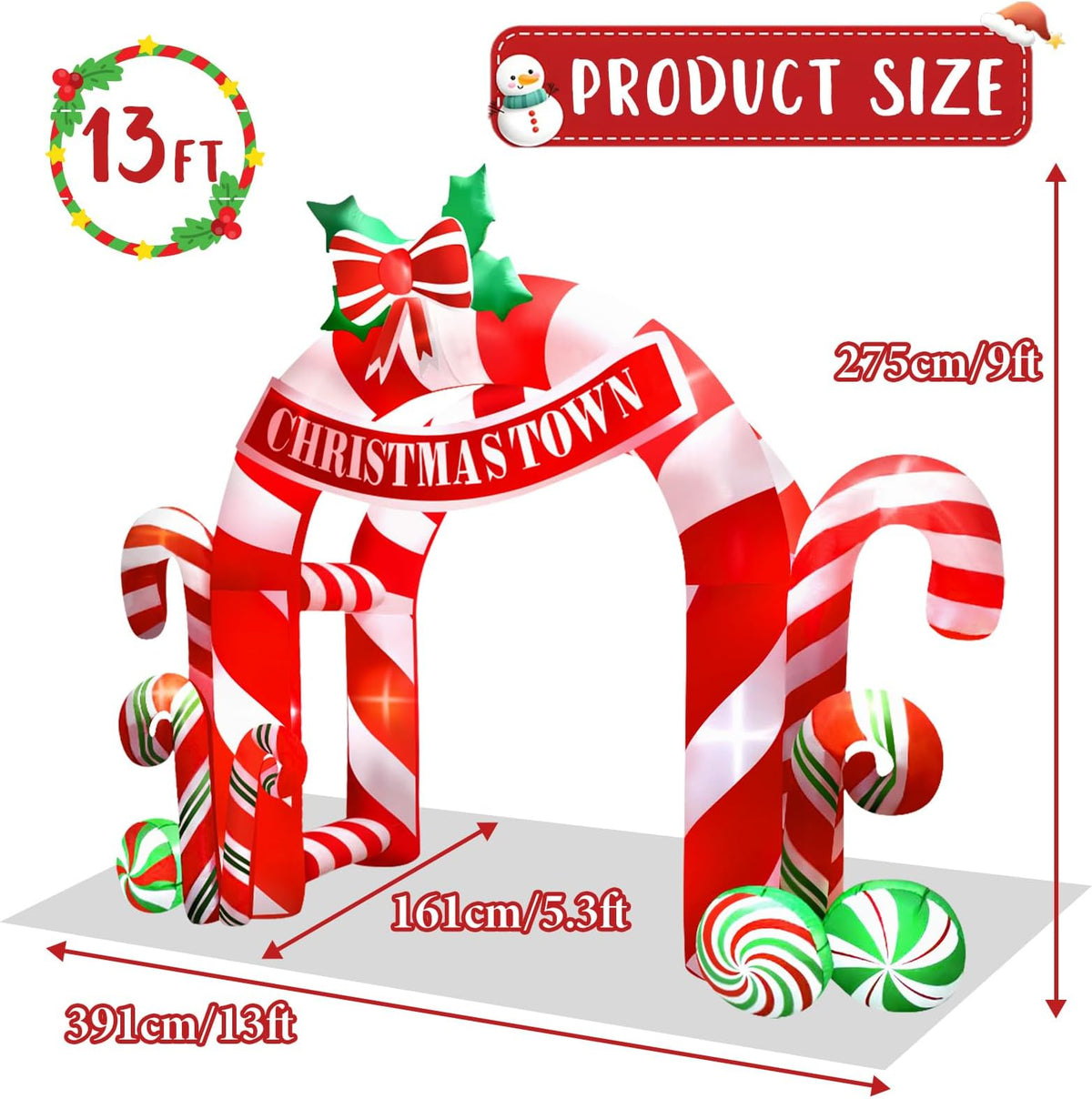KALOLARY 13FT Candy Christmas Inflatable Archway - lighted yard display