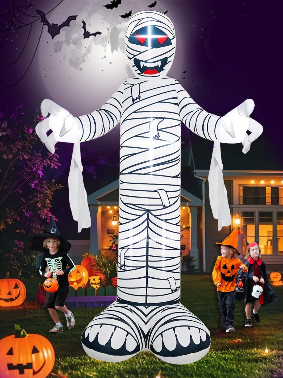 KALOLARY 12FT Mummy Outdoors Blow Up Mummy Scary For Halloween Yard Inflatable - package contents