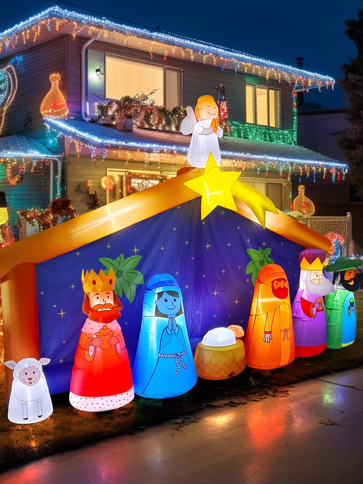 KALOLARY 12.5FT Nativity Scene Christmas Yard Inflatable - setup and accessories