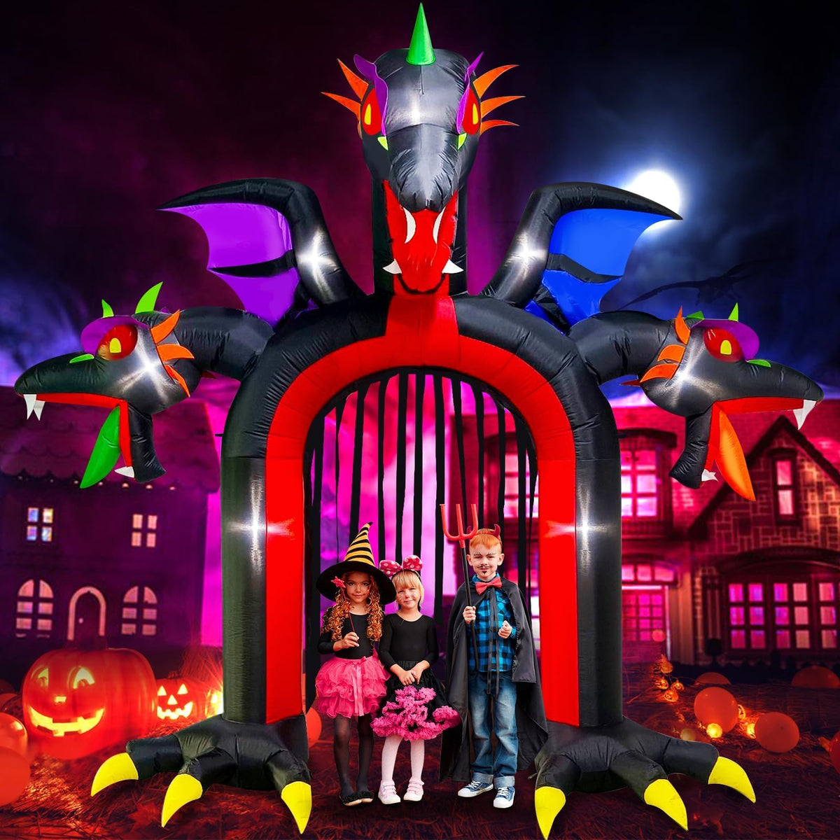 KALOLARY 10FT Arch For Three-headed Dragon With Wings Big Halloween Inflatable Archway - main product view